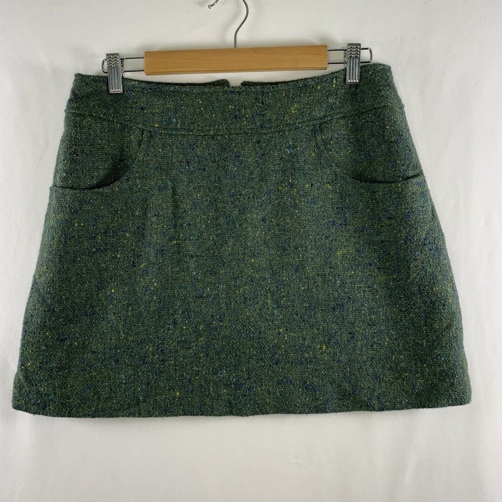 VTG 90s Express Wool Blend Donegal Tweed A Line Mini Skirt Size 11/12 Italy Made